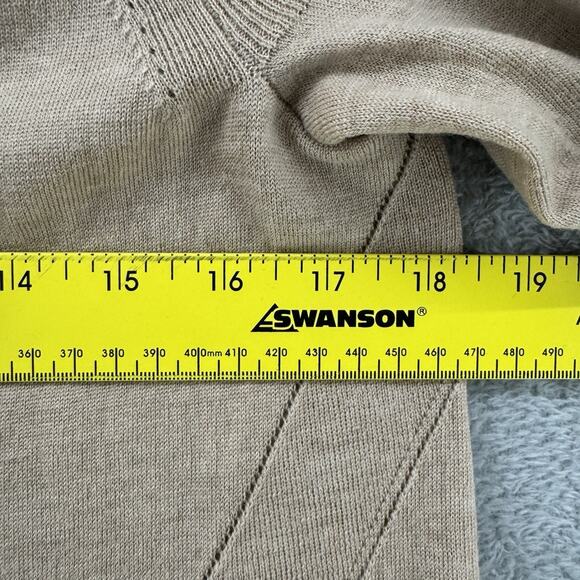 Talbots Sweater Womens L Camel Merino Wool Knit Long Open Front Cardigan V-Neck - Picture 10 of 13